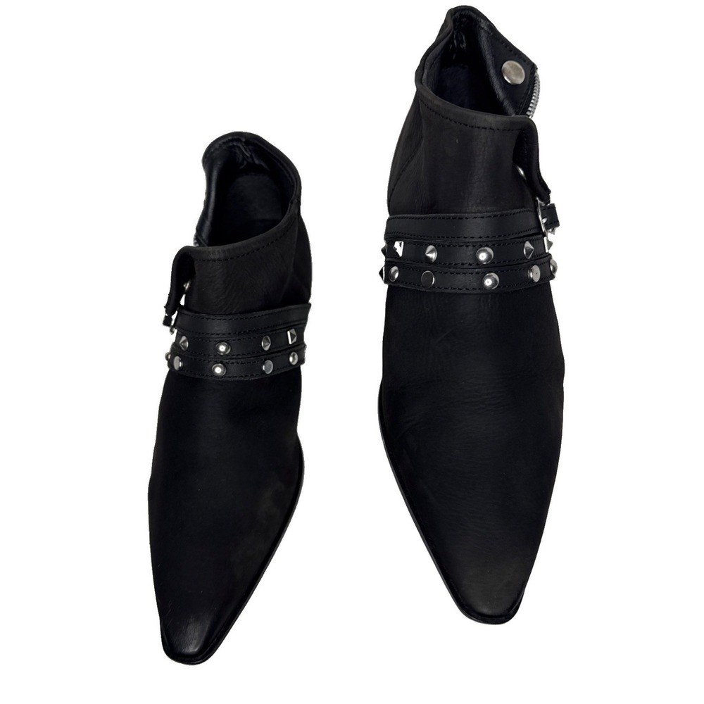 Free People Chesa Black Leather Side Zip Studded Low Bootie Size 36 (US 5.5) NEW